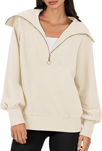 ANRABESS Women Quarter Zip Oversized Sweatshirt