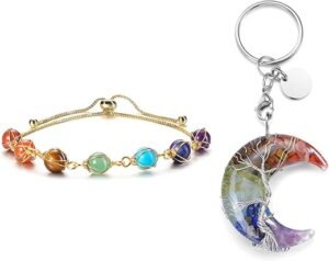 Chakra Bracelet and Crystal Keychain Bundle