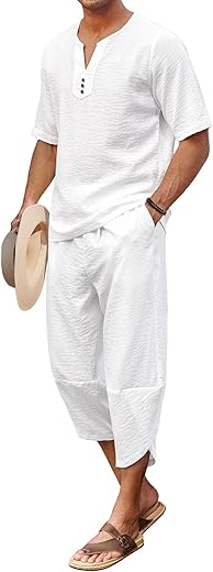 COOFANDY Men's Linen Henley Set