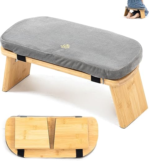 Foldable Bamboo Meditation Bench with Cushion