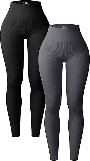 OQQ Ribbed Seamless Yoga Leggings Set