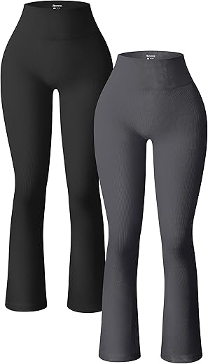 OQQ Women's Ribbed Bell Bottom Yoga Pants