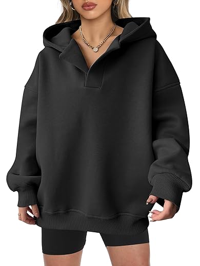 Oversized V-Neck Hoodie Sweatshirt