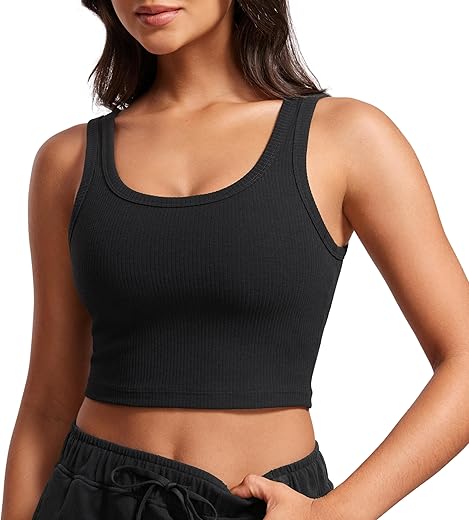 Ribbed Longline Yoga Sports Bra with U Neck